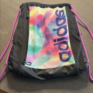 Adidas Tie-Dye Drawstring Bag with Black and Purple Accents